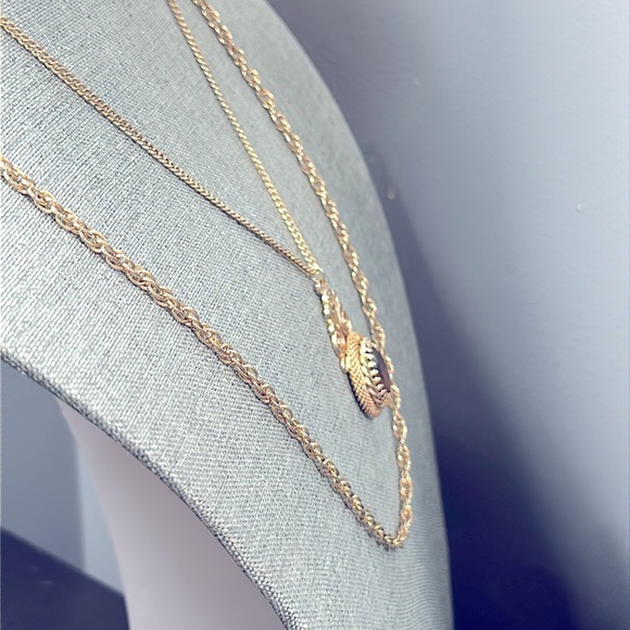 Vintage Pauline Amber Glass Cabochon Multi Chain Pendant Necklace - Picture 7 of 10